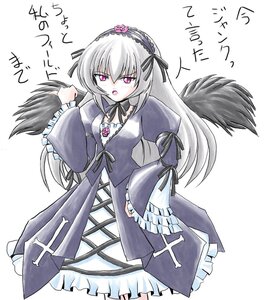 Rating: Safe Score: 0 Tags: 1girl black_wings blush dress flower frilled_sleeves frills hairband image lolita_hairband long_hair long_sleeves looking_at_viewer open_mouth pink_eyes ribbon rose silver_hair simple_background solo suigintou white_background wings User: admin