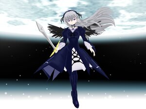Rating: Safe Score: 0 Tags: 1girl black_dress dress flower hairband holding holding_weapon image juliet_sleeves long_hair long_sleeves looking_at_viewer puffy_sleeves purple_eyes ribbon rose silver_hair solo standing suigintou sword weapon wings User: admin