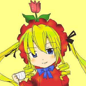 Rating: Safe Score: 0 Tags: 1girl blonde_hair blue_eyes bonnet bow bowtie cup drill_hair holding_cup image long_sleeves looking_at_viewer shinku simple_background smile solo teacup yellow_background User: admin