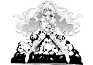 Rating: Safe Score: 0 Tags: 1girl boots bow dress greyscale image kirakishou long_hair monochrome sitting smile solo striped stuffed_animal teddy_bear two_side_up very_long_hair User: admin