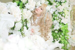 Rating: Safe Score: 0 Tags: 1girl blonde_hair blurry blurry_foreground bouquet depth_of_field dress expressionless flower hair_flower hair_ornament kirakishou lace long_hair solo wavy_hair wedding_dress white_dress white_flower white_rose white_theme User: admin