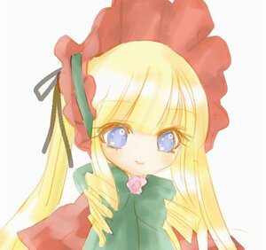 Rating: Safe Score: 0 Tags: 1girl bangs blonde_hair blue_eyes bonnet bow bowtie dress drill_hair flower hat image long_hair long_sleeves looking_at_viewer pink_rose rose shinku sidelocks simple_background solo twin_drills upper_body white_background User: admin