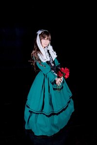 Rating: Safe Score: 0 Tags: 1girl black_background blue_dress bouquet brown_hair dress flower full_body holding long_hair long_sleeves looking_at_viewer red_flower rose solo standing suiseiseki veil User: admin