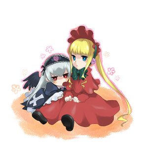 Rating: Safe Score: 0 Tags: 2girls black_wings blonde_hair blue_eyes bonnet bow dress flower image long_hair long_sleeves multiple_girls pair red_dress red_eyes shinku silver_hair sitting suigintou wings User: admin