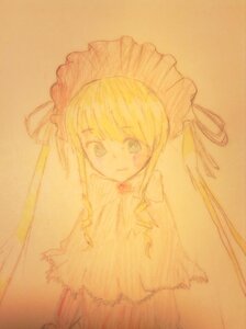 Rating: Safe Score: 0 Tags: 1girl dress image long_hair looking_at_viewer monochrome shinku simple_background solo traditional_media User: admin