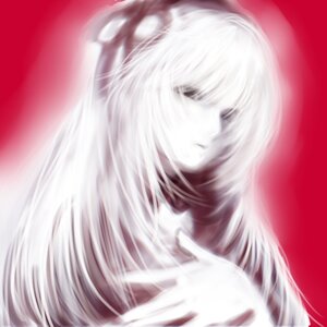 Rating: Safe Score: 0 Tags: hair_over_one_eye image monochrome portrait red_background solo suigintou User: admin