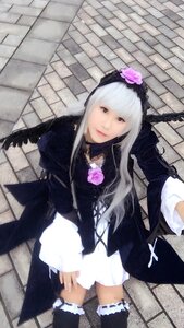 Rating: Safe Score: 0 Tags: 1girl brick_wall chain-link_fence dress fence flower gothic_lolita hairband lolita_fashion long_hair long_sleeves looking_at_viewer photo rose silver_hair solo suigintou thighhighs tile_floor tiles wall wings User: admin