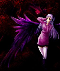 Rating: Safe Score: 0 Tags: 1girl dress full_body image long_hair long_sleeves looking_at_viewer musical_note red_eyes solo standing suigintou sweater thighhighs white_legwear wings zettai_ryouiki User: admin