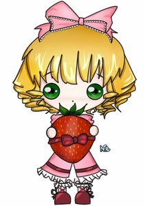 Rating: Safe Score: 0 Tags: 1girl blonde_hair bow bug butterfly chibi dress drill_hair full_body green_eyes hina_ichigo hinaichigo image pink_bow pink_dress simple_background solo white_background User: admin