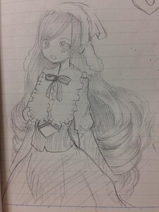 Rating: Safe Score: 0 Tags: 1girl bow graphite_(medium) greyscale image long_hair long_sleeves looking_at_viewer monochrome open_mouth sketch skirt smile solo suiseiseki traditional_media very_long_hair User: admin