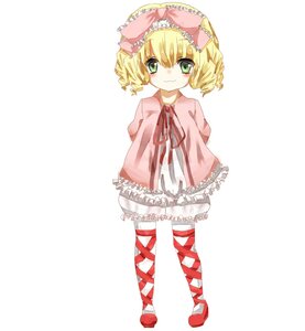 Rating: Safe Score: 0 Tags: 1girl blonde_hair blush bow dress drill_hair frills full_body green_eyes hina_ichigo hinaichigo image long_sleeves looking_at_viewer pink_bow red_footwear shoes short_hair simple_background smile solo standing striped white_background User: admin