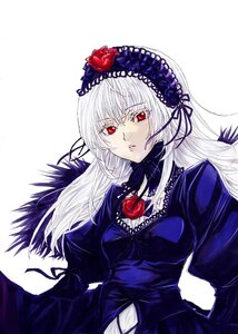 Rating: Safe Score: 0 Tags: 1girl dress flower frills hairband image long_hair long_sleeves looking_at_viewer red_eyes red_flower red_rose rose silver_hair simple_background solo suigintou white_background wings User: admin