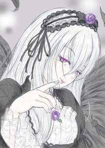 Rating: Safe Score: 0 Tags: 1girl black_flower black_hairband feathers fingernails flower frills gothic_lolita hair_between_eyes hairband image lolita_fashion long_hair long_sleeves looking_at_viewer purple_eyes purple_flower purple_rose ribbon rose silver_hair solo suigintou tongue tongue_out upper_body white_hair wings User: admin
