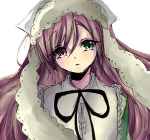 Rating: Safe Score: 0 Tags: 1girl brown_hair dress expressionless green_eyes hat head_scarf heterochromia image long_hair long_sleeves looking_at_viewer simple_background solo suiseiseki tears upper_body very_long_hair white_background User: admin