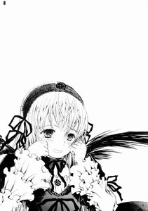 Rating: Safe Score: 0 Tags: 1girl blush dress frills hairband image long_hair long_sleeves looking_at_viewer monochrome ribbon solo suigintou tears upper_body wings User: admin