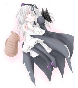 Rating: Safe Score: 0 Tags: 1girl black_legwear black_wings boots closed_eyes dress flower frills full_body hairband image long_hair long_sleeves lying rose silver_hair sleeping solo striped suigintou vertical_stripes wings User: admin