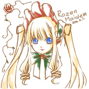 Rating: Safe Score: 0 Tags: 1girl bangs blonde_hair blue_eyes bonnet bow bowtie drill_hair flower green_bow image long_hair looking_at_viewer rose shinku simple_background smile solo twin_drills twintails white_background User: admin