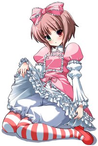 Rating: Safe Score: 0 Tags: 1girl bloomers blush bow brown_hair clothes_lift costume_switch dress frills full_body green_eyes hair_bow heterochromia image long_sleeves pantyhose pink_bow puffy_sleeves red_eyes rozen_maiden shinshin shoes short_hair sitting skirt skirt_lift solo souseiseki striped striped_legwear thighhighs underwear white_background white_bloomers User: admin