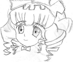 Rating: Safe Score: 0 Tags: 1girl bangs blunt_bangs blush bow drill_hair greyscale hat hinaichigo image looking_at_viewer monochrome portrait simple_background smile solo traditional_media twin_drills white_background User: admin