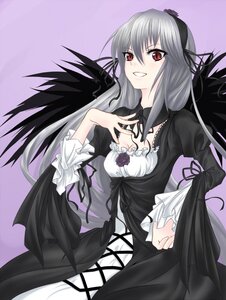 Rating: Safe Score: 0 Tags: 1girl black_dress black_wings breasts cleavage dress flower frills gothic_lolita grey_hair grin hairband image lolita_fashion long_hair long_sleeves looking_at_viewer red_eyes rose silver_hair smile solo suigintou wings User: admin