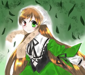 Rating: Safe Score: 0 Tags: 1girl black_ribbon brown_hair dress frills green_dress green_eyes head_scarf heterochromia image leaf long_hair long_sleeves looking_at_viewer red_eyes ribbon smile solo suiseiseki twintails very_long_hair User: admin