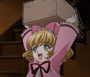 Rating: Safe Score: 0 Tags: 1girl :d blonde_hair bow box cardboard_box dress drill_hair frilled_sleeves frills green_eyes hina_ichigo hinaichigo image in_box in_container indoors long_sleeves looking_at_viewer open_mouth pink_bow smile solo User: admin