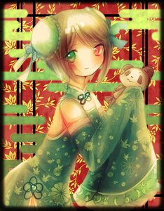 Rating: Safe Score: 0 Tags: 1girl blonde_hair bun_cover china_dress chinese_clothes double_bun dress floral_print green_eyes heterochromia image looking_at_viewer red_eyes smile solo souseiseki User: admin