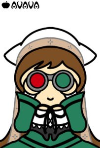 Rating: Safe Score: 0 Tags: bangs brown_hair glasses green_eyes green_shirt hat heterochromia image long_sleeves red_eyes shirt simple_background solo striped suiseiseki white_background User: admin