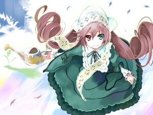 Rating: Safe Score: 0 Tags: 1girl bangs brown_hair commentary_request dress drill_hair frills green_dress green_eyes hat heterochromia highres image lolita_fashion long_hair long_sleeves looking_at_viewer red_eyes ribbon rozen_maiden simple_background smile solo suiseiseki twin_drills twintails ushiki_yoshitaka very_long_hair watering_can User: admin
