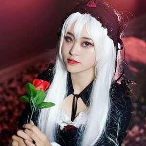 Rating: Safe Score: 0 Tags: 1girl blurry flower lips long_hair looking_at_viewer photo red_background rose solo suigintou upper_body white_hair User: admin
