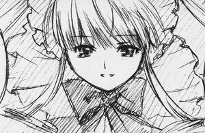 Rating: Safe Score: 0 Tags: 1girl close-up dress frills greyscale image long_hair looking_at_viewer monochrome shinku sketch solo upper_body User: admin