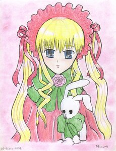 Rating: Safe Score: 0 Tags: 1girl artist_name blonde_hair blue_eyes bonnet bow dated flower green_bow image long_hair long_sleeves looking_at_viewer marker_(medium) pink_background pink_flower pink_rose rose shinku sidelocks signature solo stuffed_animal traditional_media upper_body User: admin