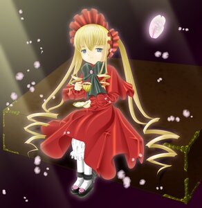 Rating: Safe Score: 0 Tags: 1girl bad_id bad_pixiv_id bangs blonde_hair blue_eyes bonnet bow bowtie cup dress flower full_body green_bow image long_hair long_sleeves looking_at_viewer manzuameri red_dress rozen_maiden saucer shinku shoes sidelocks sitting solo tea teacup twintails User: admin