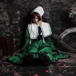 Rating: Safe Score: 0 Tags: 1girl brown_hair closed_eyes dress flower green_dress long_hair long_sleeves petals sitting solo suiseiseki User: admin