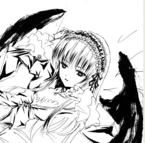 Rating: Safe Score: 0 Tags: 1girl bangs detached_collar dress frills greyscale hairband image long_hair long_sleeves looking_at_viewer monochrome puffy_sleeves rose solo suigintou upper_body very_long_hair wings User: admin