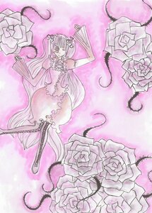 Rating: Safe Score: 0 Tags: 1girl boots bouquet dress flower frills image kirakishou knee_boots long_hair pink_background pink_flower pink_rose pink_theme purple_rose rose solo thighhighs thorns traditional_media white_rose User: admin