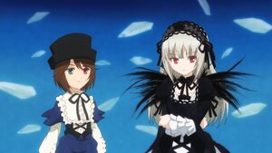 Rating: Safe Score: 0 Tags: 2girls auto_tagged black_wings brown_hair crossed_arms dress hairband hat heterochromia image long_hair looking_at_viewer multiple_girls pair red_eyes ribbon short_hair smile souseiseki suigintou wings User: admin