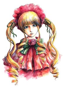 Rating: Safe Score: 0 Tags: 1girl blonde_hair blue_eyes bonnet bow bowtie drill_hair flower image long_hair long_sleeves looking_at_viewer pink_flower pink_rose ringlets rose shinku sidelocks simple_background solo twin_drills upper_body white_background User: admin