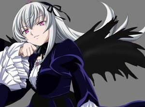 Rating: Safe Score: 3 Tags: 1girl black_dress black_wings dress frilled_sleeves frills gothic_lolita hairband image juliet_sleeves lolita_fashion long_hair long_sleeves looking_at_viewer pink_eyes ribbon silver_hair simple_background solo suigintou upper_body white_background wings User: admin