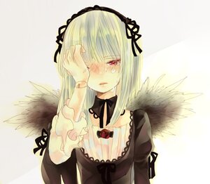 Rating: Safe Score: 0 Tags: 1girl black_wings crying detached_collar dress feathered_wings feathers flower frills hairband image joints juliet_sleeves long_hair long_sleeves puffy_sleeves red_eyes ribbon rose silver_hair solo suigintou tears upper_body wings User: admin