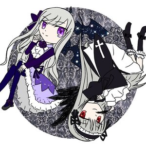 Rating: Safe Score: 0 Tags: 2girls boots bow dress finger_to_mouth flower frills hairband image long_hair long_sleeves looking_at_viewer multiple_girls purple_eyes red_eyes ribbon rose smile solo suigintou wings User: admin