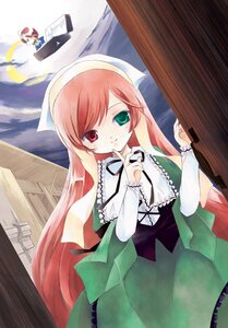 Rating: Safe Score: 0 Tags: 1girl building dress frills green_dress green_eyes head_scarf heterochromia image long_hair long_sleeves looking_at_viewer pair red_eyes ribbon sky smile solo souseiseki suiseiseki very_long_hair User: admin