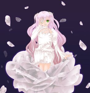 Rating: Safe Score: 0 Tags: 1girl dress eyepatch flower frills green_eyes image kirakishou long_hair long_sleeves petals pink_hair rose smile solo very_long_hair User: admin