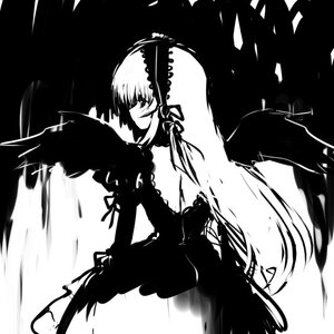 Rating: Safe Score: 0 Tags: 1girl backless_dress backless_outfit bad_id black_wings blush cowboy_shot dress feathered_wings frills greyscale hairband image lolita_hairband long_hair long_sleeves looking_to_the_side monochrome profile rozen_maiden simple_background solo suigintou upper_body very_long_hair white_background wings User: admin