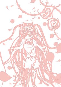 Rating: Safe Score: 0 Tags: 1girl dress flower hatsune_miku image kirakishou long_hair monochrome necktie petals rose rose_petals solo striped thighhighs twintails very_long_hair User: admin