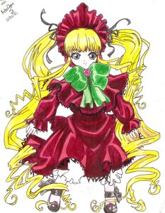 Rating: Safe Score: 0 Tags: 1girl blonde_hair blue_eyes bonnet bow bowtie dress frills full_body green_bow green_neckwear image long_hair long_sleeves looking_at_viewer marker_(medium) red_dress shinku shoes solo standing twintails very_long_hair User: admin
