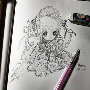 Rating: Safe Score: 0 Tags: 1girl dress frills greyscale hairband image lolita_hairband long_hair looking_at_viewer monochrome photo shinku sketch solo suigintou traditional_media User: admin