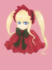 Rating: Safe Score: 0 Tags: 1girl bangs blonde_hair blue_eyes bonnet bow bowtie capelet dress flower green_bow image long_hair looking_at_viewer pink_background rose shinku simple_background solo twintails User: admin