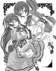 Rating: Safe Score: 0 Tags: 2girls dress food frills greyscale hairband image long_hair monochrome multiple_girls pair ribbon short_hair siblings sisters sitting souseiseki suiseiseki twins very_long_hair User: admin