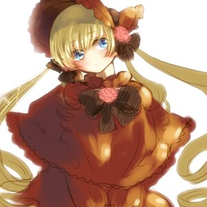 Rating: Safe Score: 0 Tags: 1girl blonde_hair blue_eyes blush bonnet bow capelet dress drill_hair flower hat image long_hair long_sleeves looking_at_viewer pink_rose rose shinku simple_background solo striped twintails very_long_hair white_background User: admin